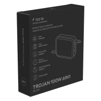 TROJAN 100W 6IN1, type-c charging and data cable, with mobile phone holder, 6 in 1, 100w, silver
