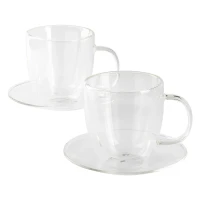 PIGNA MIDI, two double wall glass cappuccino cups with saucers in a set, 2 x 150 ml, transparent