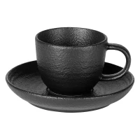 TRIBECA MINI, Set aus zwei Keramiktassen für Espresso mit Untertassen, 2 x 90 ml, Schwarz