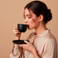 TRIBECA, set of two stoneware cappuccino cups and saucers, 2 x 180 ml, black