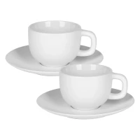 TOTEM MINI, Set aus zwei Keramiktassen für Espresso mit Untertassen, 2 x 85 ml, Weiss
