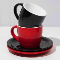MOMENTO C, fine stoneware cappuccino cup and saucer, 150 ml, red