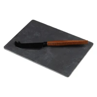UMAMI, slate stone serving platter and cheese knife with wooden handle, 2/1, brown