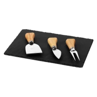 SLATE, slate stone serving platter and cheese knives with wooden handles, 4/1, beige
