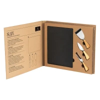 SLATE, slate stone serving platter and cheese knives with wooden handles, 4/1, beige