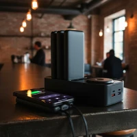 REVOLUTION, Ladestation mit 4 x 10.000 mAh Akkus, 65W, mit Magnet, Schwarz