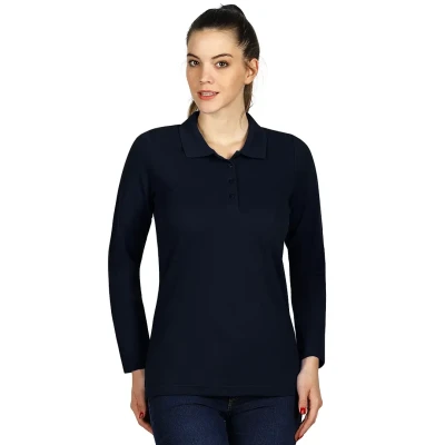 LINDA, women's long sleeve polo shirt, 200 g/m2, blue