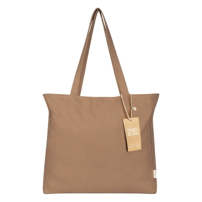 ECO LIVING, Tragtasche aus recycelter Baumwolle, 500 g/m2, Hellbraun Braun