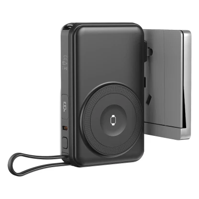 EDISON 10PD 35W, univerzalni putni punjač pomoćna baterija, 10.000 mah, 35w sa magnetom i kablom na izvlačenje, crna