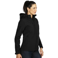 PROTECT WOMEN, Damen SoftshellJacke mit abnehmbarer Kapuze, Schwarz