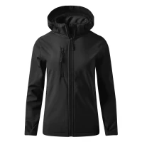 PROTECT WOMEN, Damen SoftshellJacke mit abnehmbarer Kapuze, Schwarz