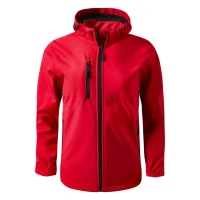 PROTECT MEN, Unisex softshellJacke mit abnehmbarer Kapuze, Rot