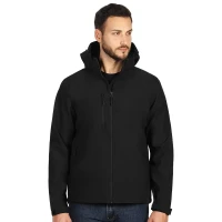 PROTECT MEN, Unisex softshellJacke mit abnehmbarer Kapuze, Schwarz