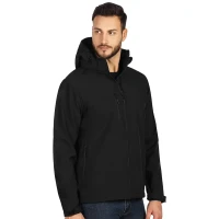PROTECT MEN, Unisex softshellJacke mit abnehmbarer Kapuze, Schwarz