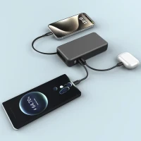 HOPSON 10PD, Powerbank, 10.000 mAh, mit ausziehbarem Kabel, Dunkelgrau