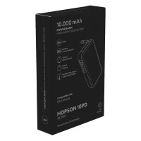 HOPSON 10PD, Powerbank, 10.000 mAh, mit ausziehbarem Kabel, Dunkelgrau