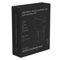 INTER CHARGER 25W, Universal-Reise-Wandladegerät, 25W, Schwarz
