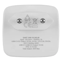 GANT 30W, wall charger with retractable cable, 30w, white