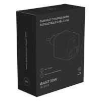 GANT 30W, wall charger with retractable cable, 30w, black