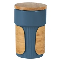 LARS, Keramikbecher mit Bambusdeckel undummantelung, 340 ml, Blau