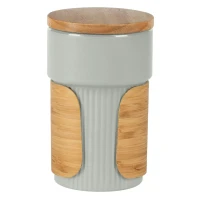 LARS, Keramikbecher mit Bambusdeckel undummantelung, 340 ml, Grau