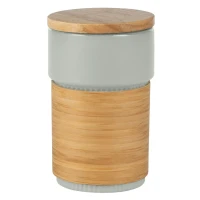 LARS, Keramikbecher mit Bambusdeckel undummantelung, 340 ml, Grau