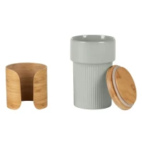 LARS, Keramikbecher mit Bambusdeckel undummantelung, 340 ml, Grau
