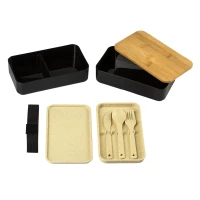 MISO, Lunchbox mit Besteck, 2 x 500 ml, Schwarz