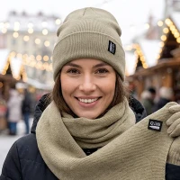 NORDIC SET, winter cap and scarf, beige