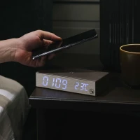 MITTO, Digitale Tischuhr mit kabellosem Laden, 15W, Braun