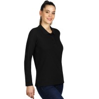 LINDA, women's long sleeve polo shirt, 200 g/m2, black