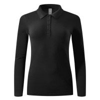 LINDA, women's long sleeve polo shirt, 200 g/m2, black