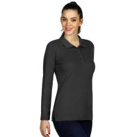 LINDA, women's long sleeve polo shirt, 200 g/m2, dark gray