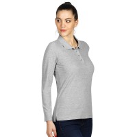LINDA, women's long sleeve polo shirt, 200 g/m2, ash