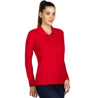 LINDA, women's long sleeve polo shirt, 200 g/m2, red