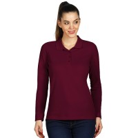 LINDA, women's long sleeve polo shirt, 200 g/m2, burgundy