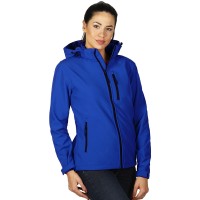 PROTECT WOMEN, women's softshell jacket with detachable hood, royal blue