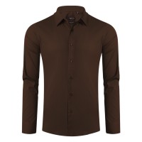 CLUB LSL MEN, men's long sleeve shirt, slim fit, brown