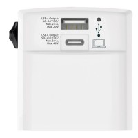 WORLD USB CHARGER AC 45PD, world travel multi-adapter 45w, white