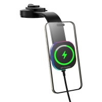HOOK, magnetic car phone holder and wireless charger, 15w with rgb light, black