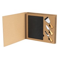 SLATE, slate stone serving platter and cheese knives with wooden handles, 4/1, beige