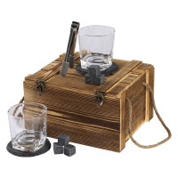 REBEL, glasses, slate coasters and granite ice cubes in a wooden box, 11/1, beige