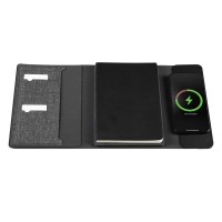 FULTON 3IN1, magnetic, portfolio case with a5 notebook, power bank 5.000 mah, wireless charger for three devices in a gift box, dark gray