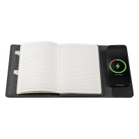 FULTON 3IN1, magnetic, portfolio case with a5 notebook, power bank 5.000 mah, wireless charger for three devices in a gift box, dark gray