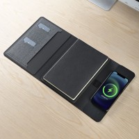 FULTON 3IN1, magnetic, portfolio case with a5 notebook, power bank 5.000 mah, wireless charger for three devices in a gift box, dark gray