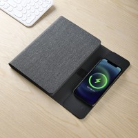 FULTON 3IN1, magnetic, portfolio case with a5 notebook, power bank 5.000 mah, wireless charger for three devices in a gift box, dark gray