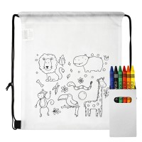 BAMBI, drawstring bag with crayons, white