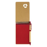GREEN, notebook with pen, red