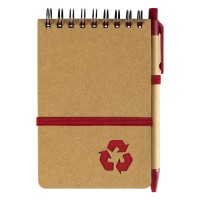 GREEN, notebook with pen, red