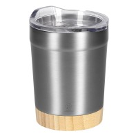 ASTRID, vacuum insulated mug with bamboo bottom, 300 ml, silver